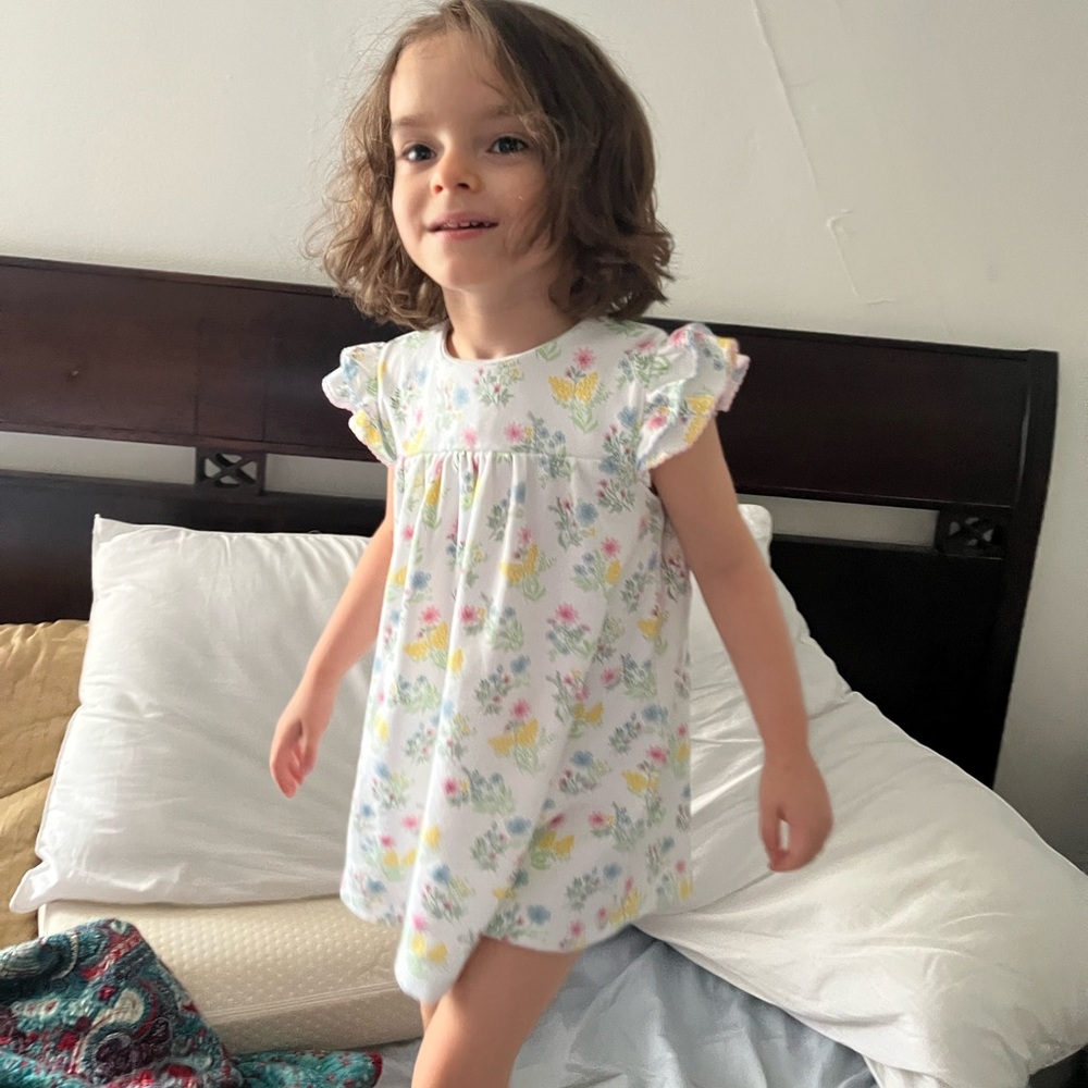 Pima Cotton Bella Bliss Floral Toddler Dress with Ruffle Sleeves